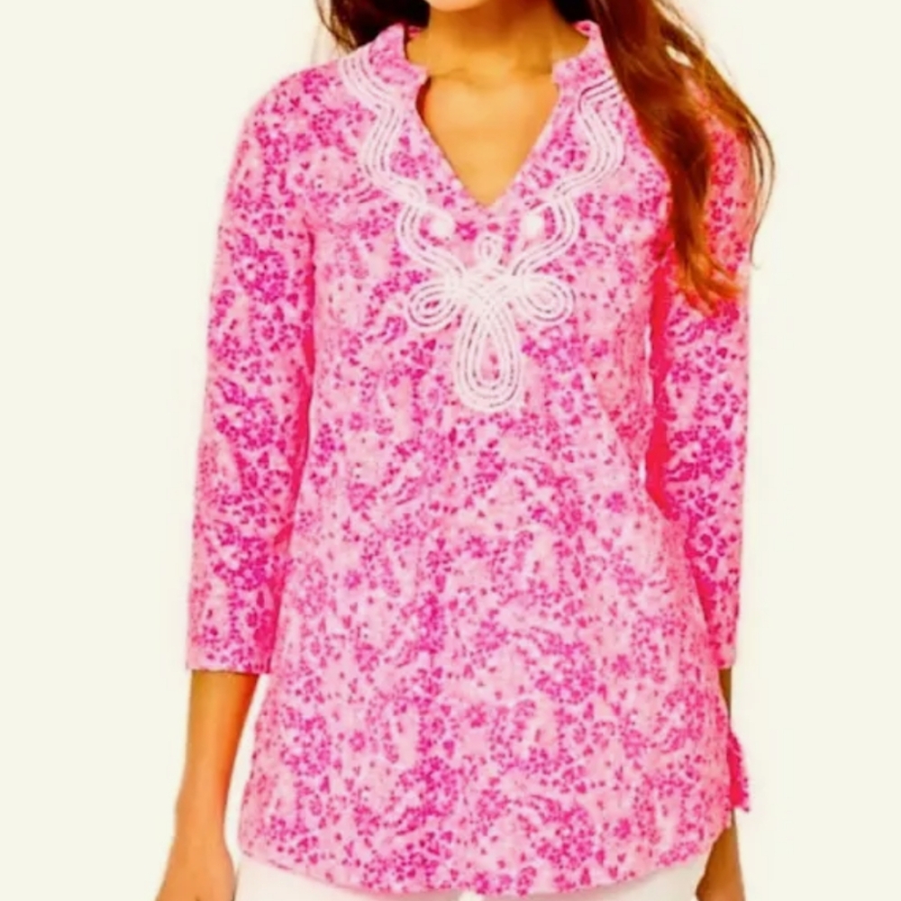 Lilly Pulitzer Neon Pink and White Top